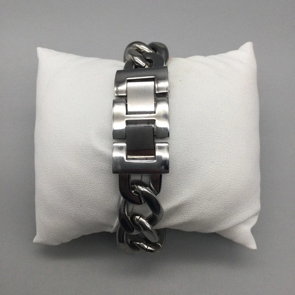 Marc Ecko Flip Up Womens Watch 19mm Rhinestone Logo Chain Band New Battery 8.75